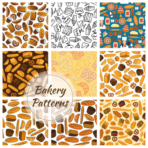 Bakery bread and sweet desserts seamless patterns - Vector, Image
