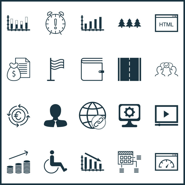 Conjunto de 20 iconos editables universales. Puede ser utilizado para el diseño web, móvil y de aplicaciones. Incluye iconos como reproductor de vídeo, billetera, conectividad y más
. - Vector, Imagen