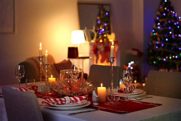 Beautiful table setting for Christmas dinner - Photo, image