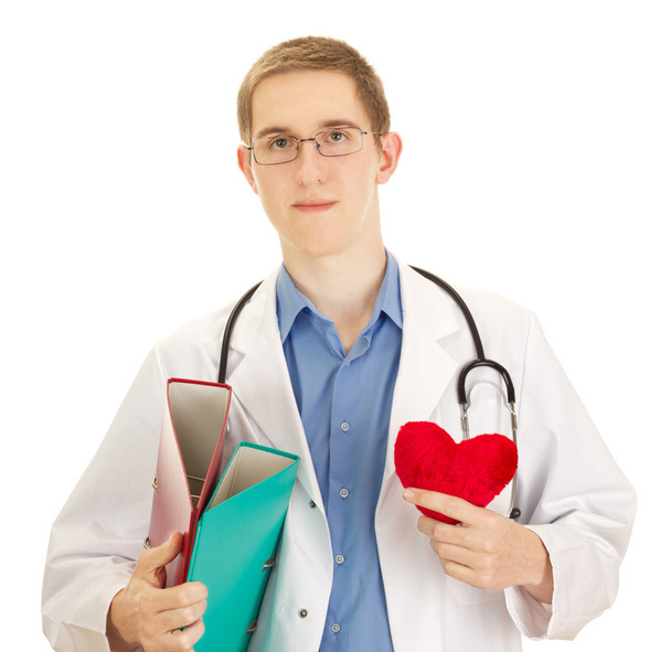 ein junger Arzt mit Folder und Herz - Foto, Bild