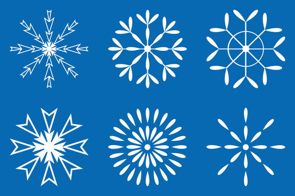 Navidad y elementos de diseño de invierno - Conjunto de copos de nieve blanco icono aislado sobre fondo azul, ilustración vectorial
 - Vector, imagen