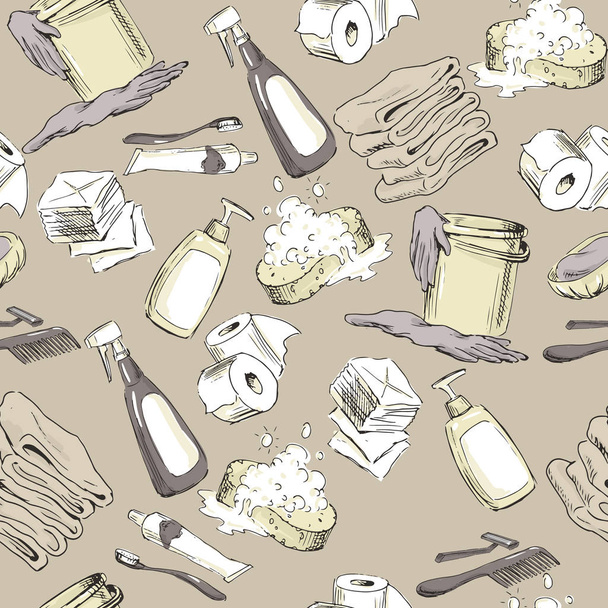 Seamless pattern with hand-drawn hygiene elements - Vector, afbeelding