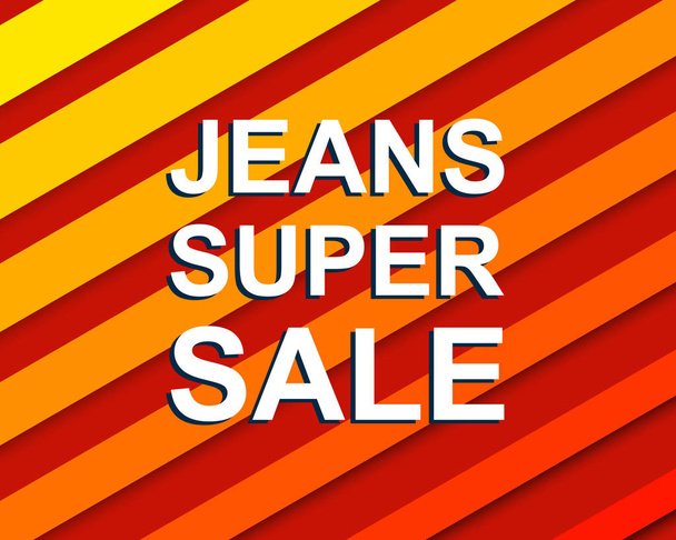 Red striped sale poster with JEANS SUPER SALE text. Advertising  banner - Vetor, Imagem