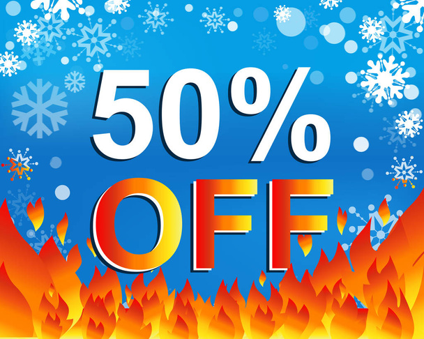 Big winter sale poster with 50 PERCENT OFF text. Advertising vector banner - Vector, Image