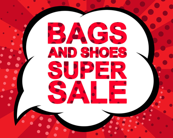 Nagy eladó poszter, táskák és cipők Super eladás szöveggel. Vector-banner reklám - Vektor, kép