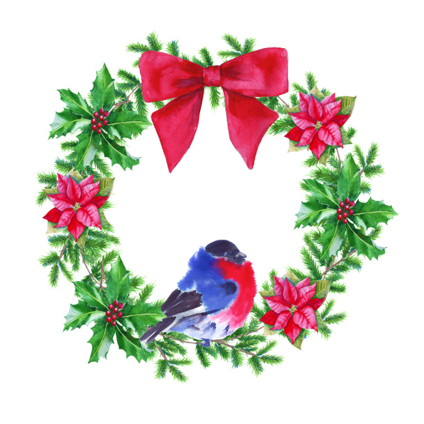 Christmas wreath. Isolated on a white background. Watercolor illustration. - Φωτογραφία, εικόνα