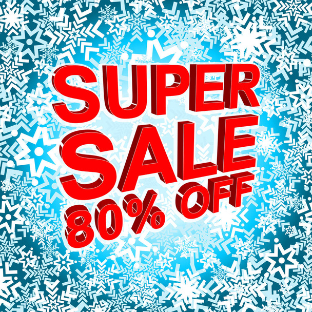 Grote winter verkoop poster met Super verkoop 80 procent korting tekst. Vector reclamebanner - Vector, afbeelding