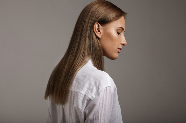 woman with ideal skin and straight hair - 写真・画像