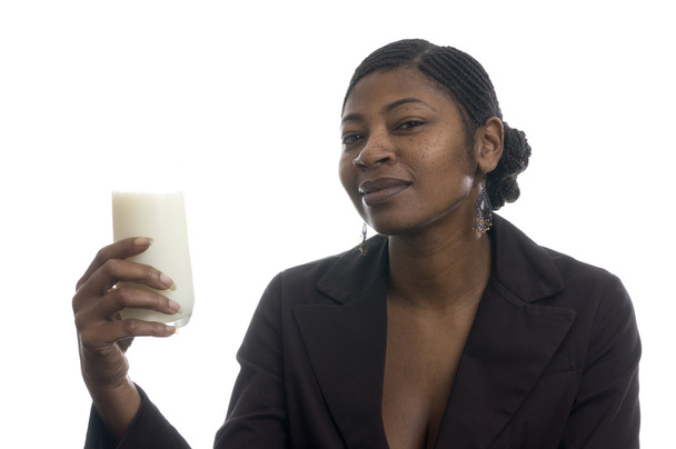 woman with glass of milk - 写真・画像