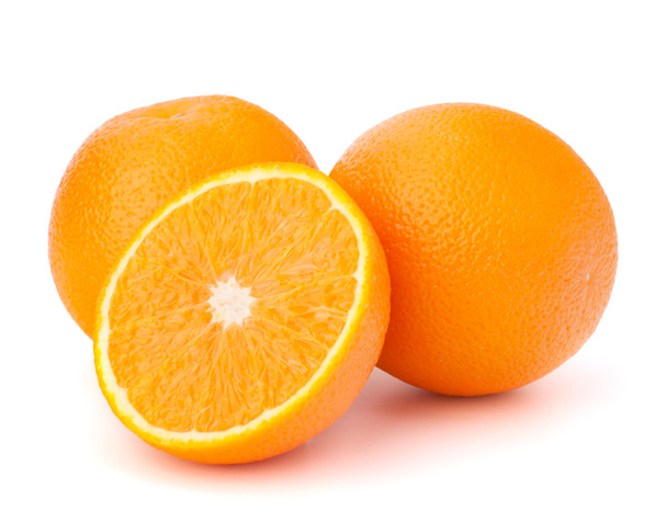 Sliced orange fruit segments isolated on white background - Foto, imagen