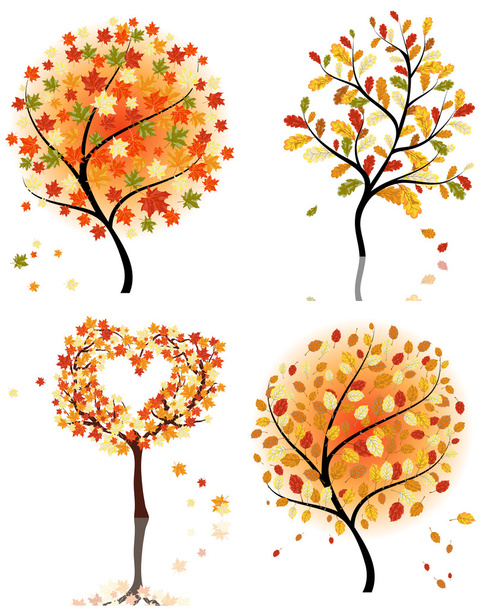 Conjunto de quatro árvores de outono
 - Vetor, Imagem