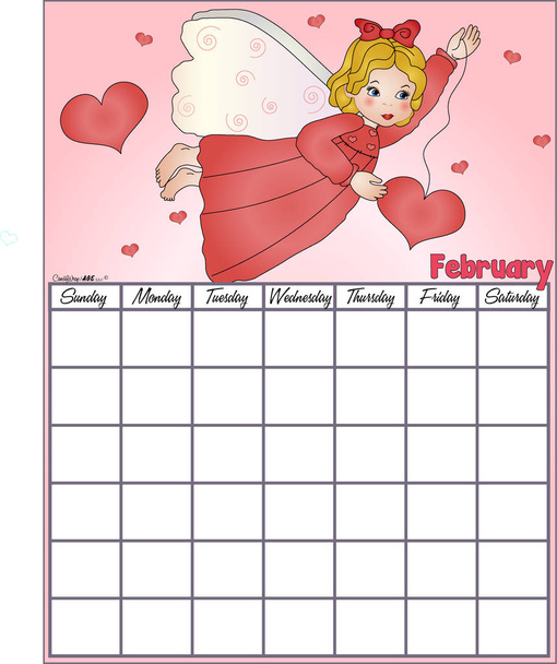 Angel February Forever Calendar - Vector, Image