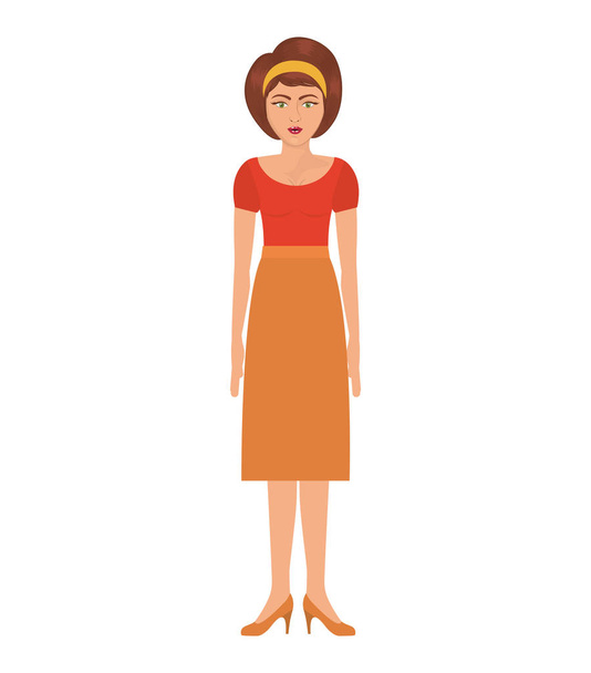 woman with eighties style and high waisted skirt - Vector, Image