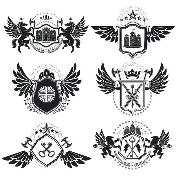 Vintage heraldic emblems set  - Vecteur, image