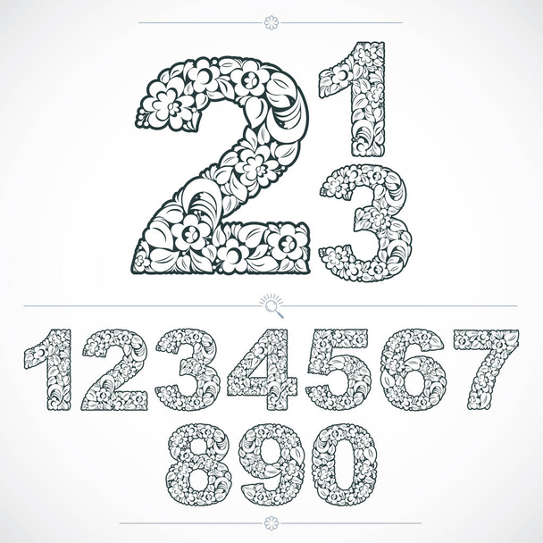 Floral numerals, numbers ser - Vetor, Imagem