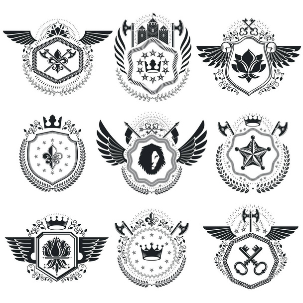 retro coat of arms, emblems set - Vector, afbeelding