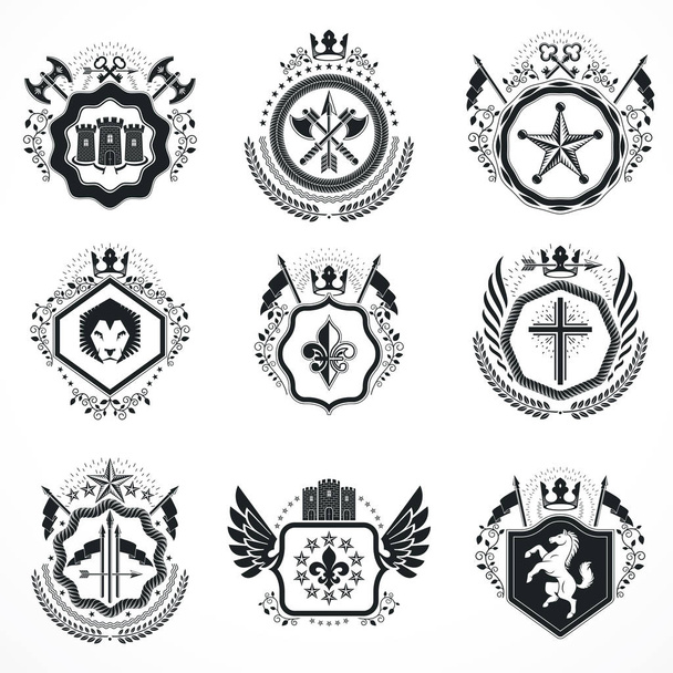 Vintage heraldic emblems set  - Διάνυσμα, εικόνα