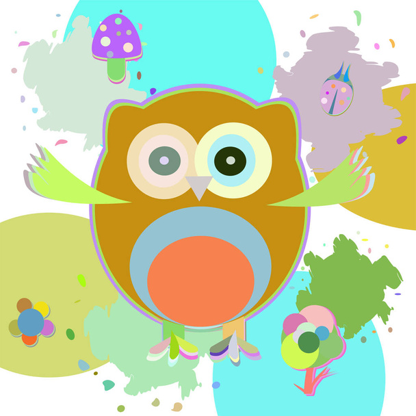 Cute Owl - greetings card - Zdjęcie, obraz