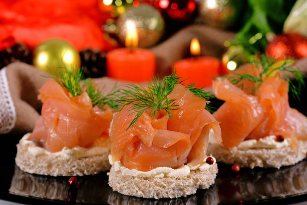 Holiday appetizer with salmon canapes - Photo, Image