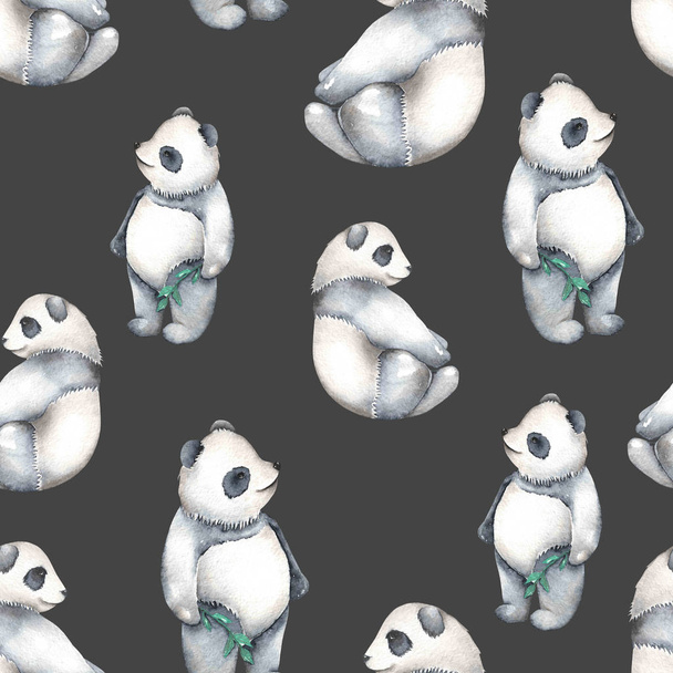 Seamless pattern with watercolor pandas - Foto, afbeelding