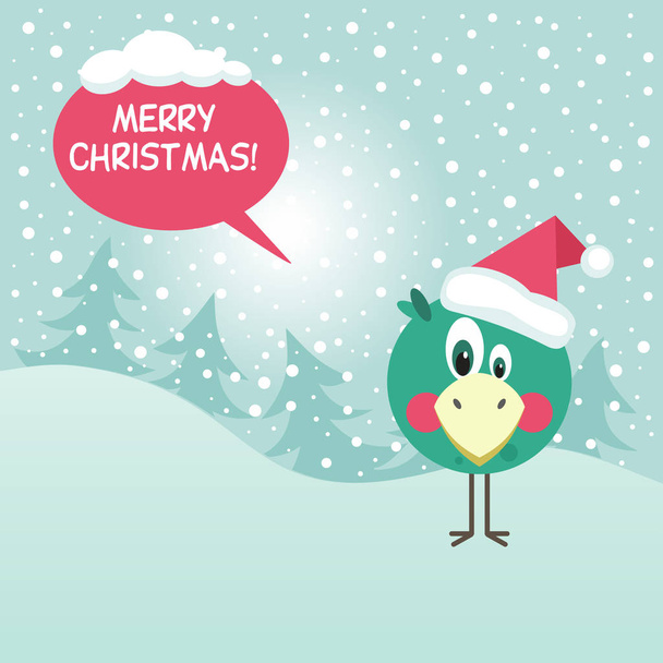 hristmas és az új évet. Ünnepi design. Zöld madár karácsonyi kalapban. Üdvözlőkártya - Vektor, kép