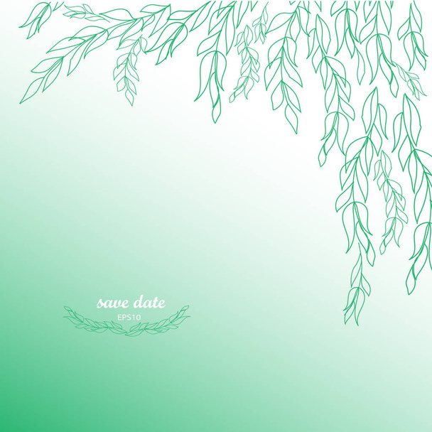 Willow branches, gradient green background - Vector, Image