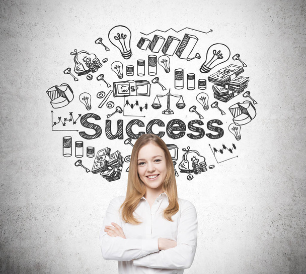 Blond smiling woman and success sketch - Photo, Image