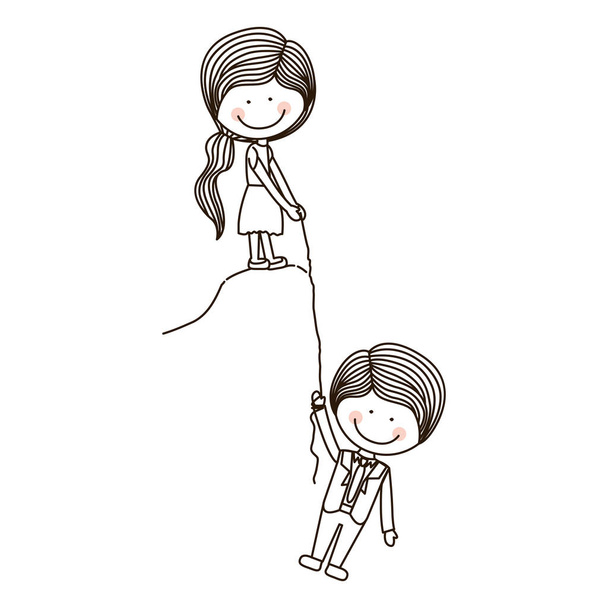 girl Holds boy on cliff with rope - Vector, Image