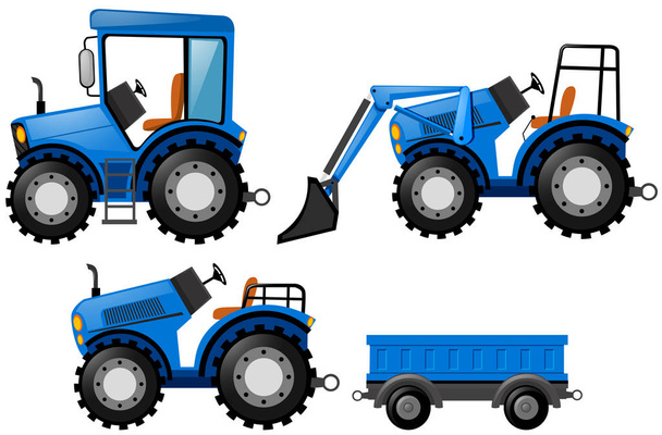 Blauwe tracktor en bulldozer - Vector, afbeelding
