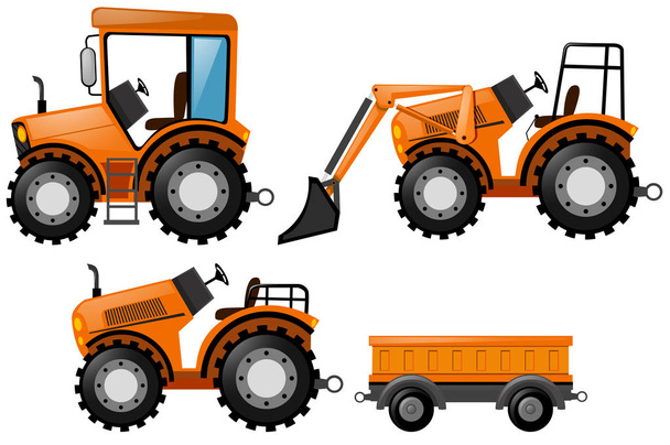 Orange tractor and bulldozer - Vector, Image