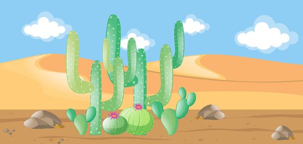 Nature scene with cactus in the desert - Vector, Image