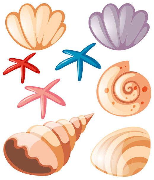 Océano con conchas marinas y estrellas de mar
 - Vector, Imagen