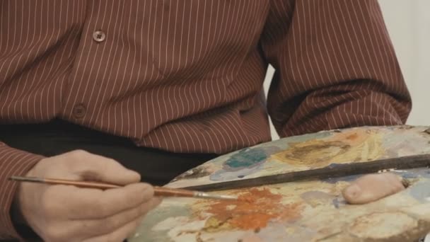 The painter mixes paint on the palette - Кадри, відео