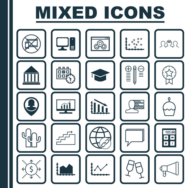 Set van 25 universele bewerkbare iconen. Kan worden gebruikt voor Web, mobiel en App Design. Bevat pictogrammen zoals groei, huidige Badge, desktopcomputer en meer. - Vector, afbeelding