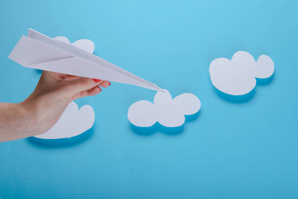 Paper plane, blue background - Fotografie, Obrázek