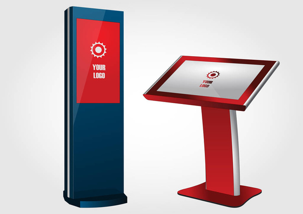 Set of Promotional Interactive Information Kiosk, Mainosnäyttö, Terminal Stand, kosketusnäyttö. Mallintamismalli. - Vektori, kuva