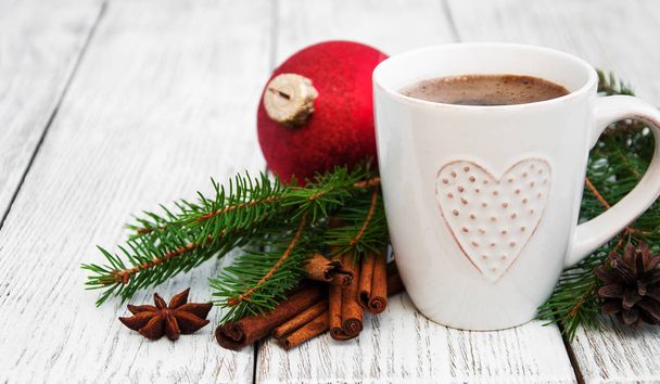 Cup of coffee and christmas decoration - Fotografie, Obrázek