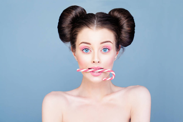 Perfect Woman Model with Healthy Skin and Sweets - 写真・画像