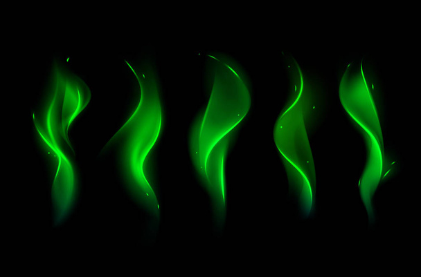 Ensemble vectoriel de différentes flammes de feu vert magique
 - Vecteur, image