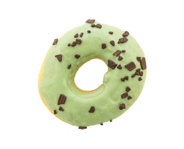 зеленый пончик на белом фоне
 - Фото, изображение