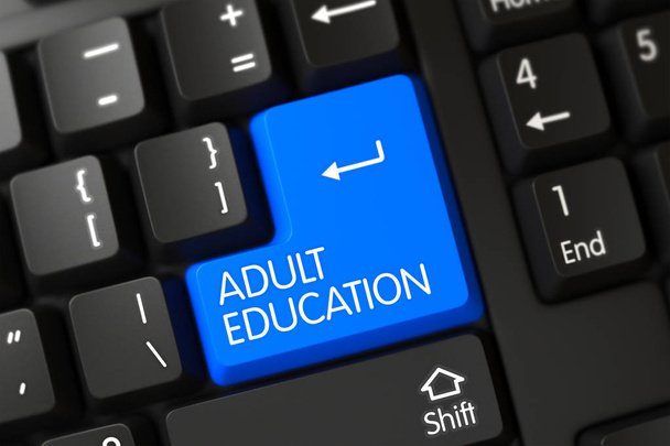 Yetişkin Eğitimi Closeup mavi klavye düğme. 3D. - Fotoğraf, Görsel