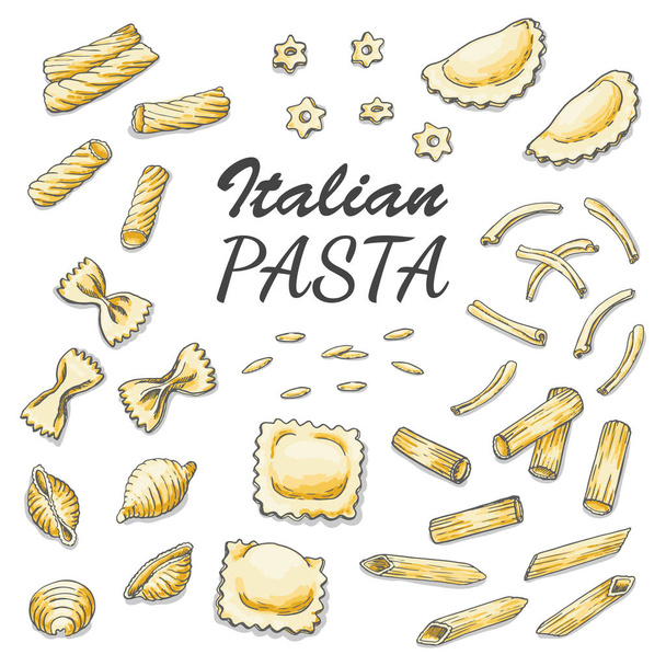 Set of colored italian pasta on white background - Wektor, obraz