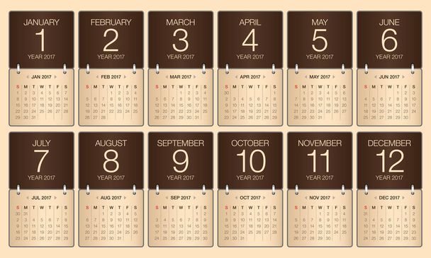 Year 2017 Calendar vector design - Διάνυσμα, εικόνα