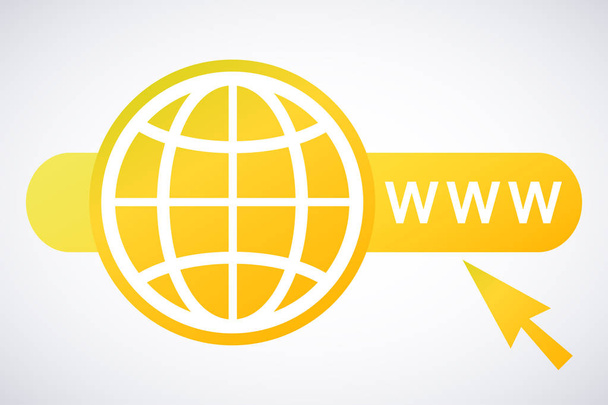 Иконка сайта золотисто-желтого цвета со стрелкой и адресной строкой изолированы на белом фоне с тенью, векторная иллюстрация стильная
 - Вектор,изображение
