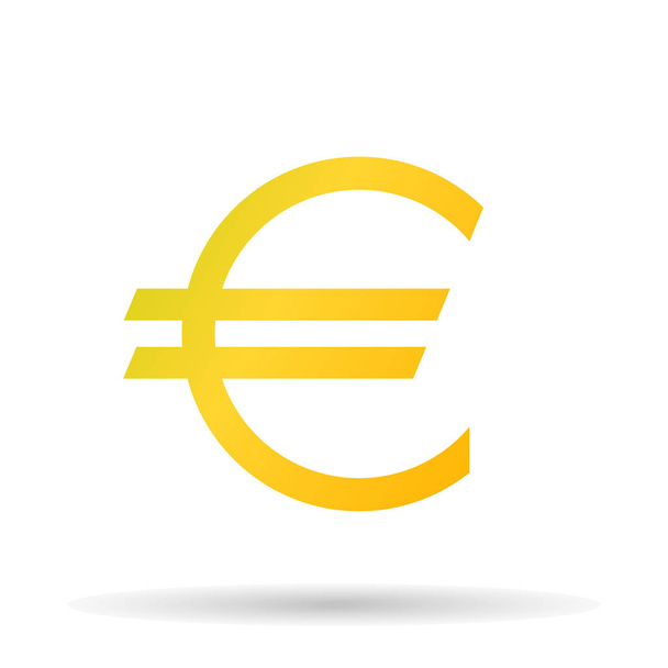 Golden euro icon the exact sizes with shadow on a white background, stylish vector illustration - Wektor, obraz