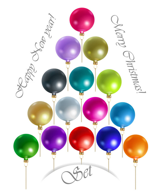 Set di palline di Natale colorate a forma di albero di Natale su sfondo bianco. Vettore
. - Vettoriali, immagini