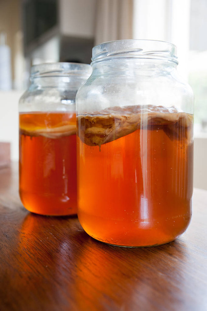 Kombucha Tea in a glass jar - Photo, Image