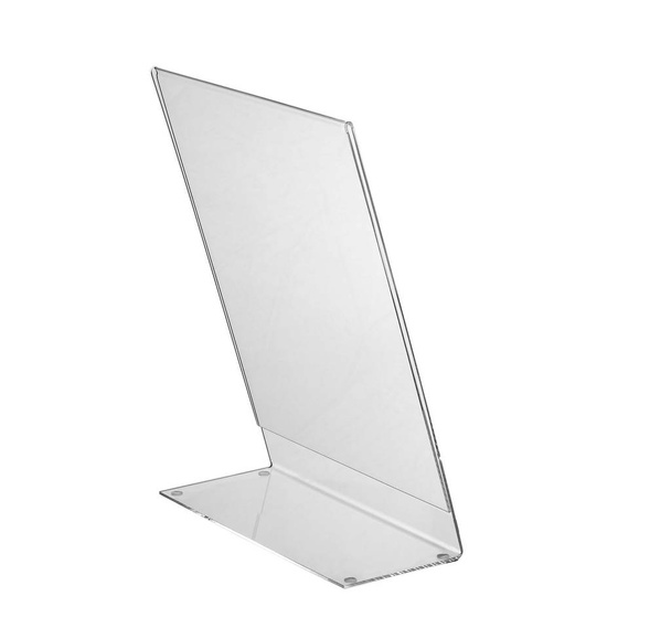 transparentes Acryl-Tischständer-Display für Menü isoliert, weißer Hintergrund - Foto, Bild