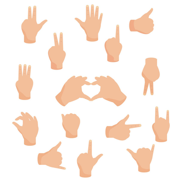 Handen gebaren realistisch set op een witte achtergrond - Vector, afbeelding