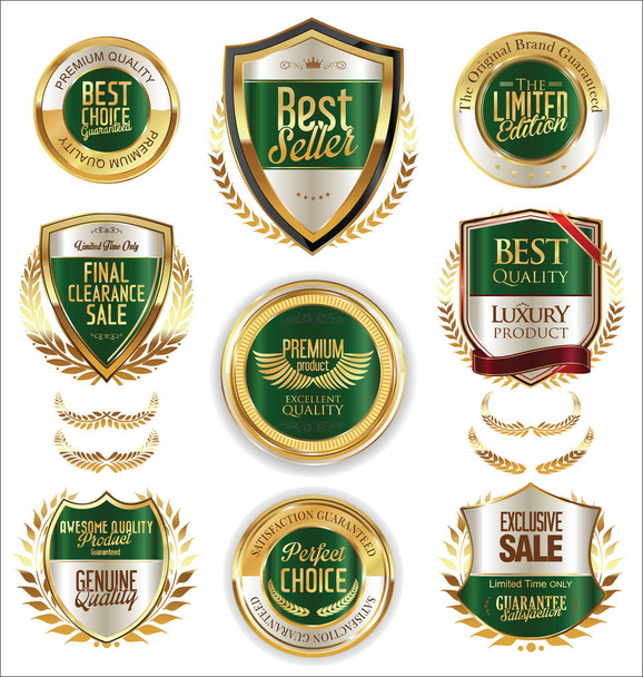 Colección de insignias y etiquetas retro doradas premium y de lujo
 - Vector, Imagen